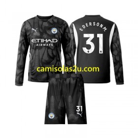 Camisolas de futebol Manchester City Ederson Moraes 31 Guarda Redes Criança Equipamento Quarto 2024/25 Manga Comprida